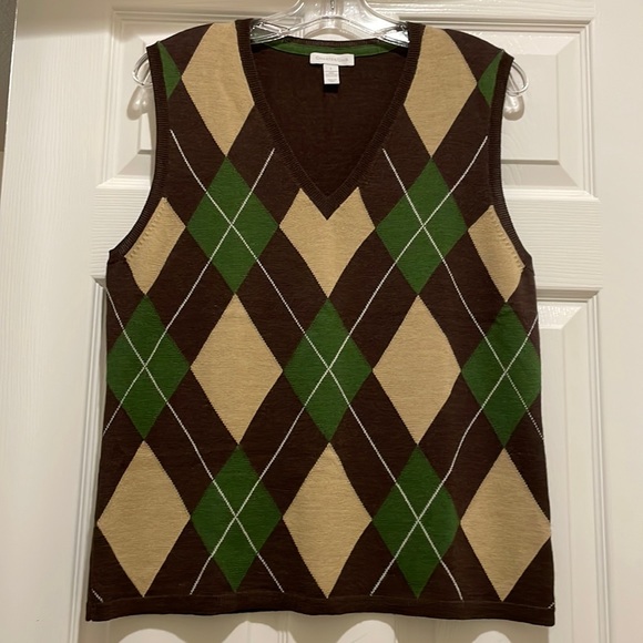 CHARTER CLUB ARGYLE SLEEVELESS SWEATER, MULTI COLOR, 60% MERINO WOOL - Picture 3 of 10
